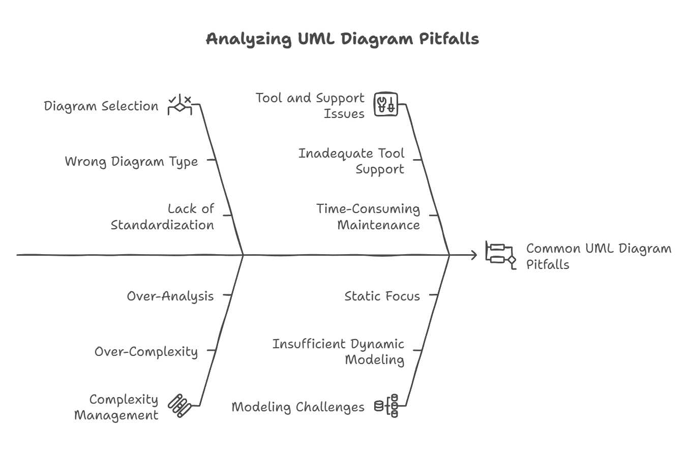 What are the common pitfalls when using UML diagrams in software development